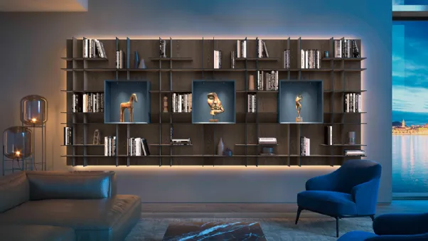 Libreria Movida 02 Rovere Grigio con retroilluminazione di Olivieri