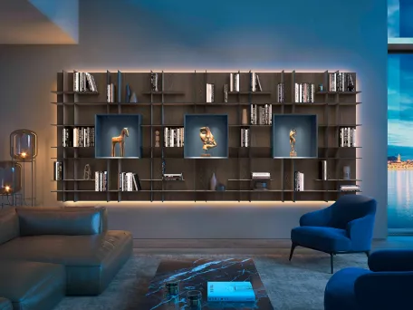Libreria Movida Rovere Grigio con retroilluminazione di Olivieri