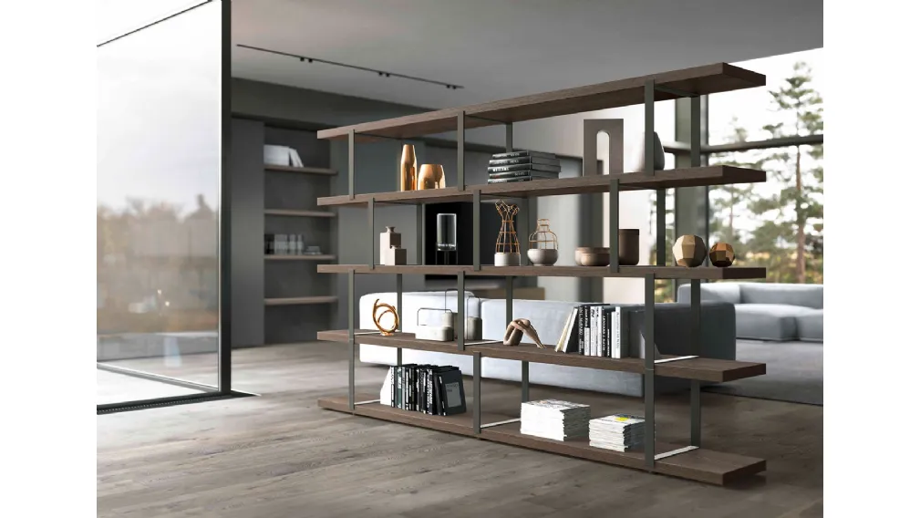 Libreria divisoria New York in Rovere Grigio di Olivieri