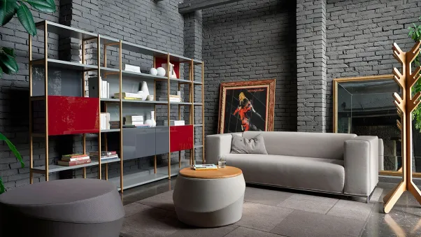 Libreria modulare in legno e laccato lucido Solaio di Horm
