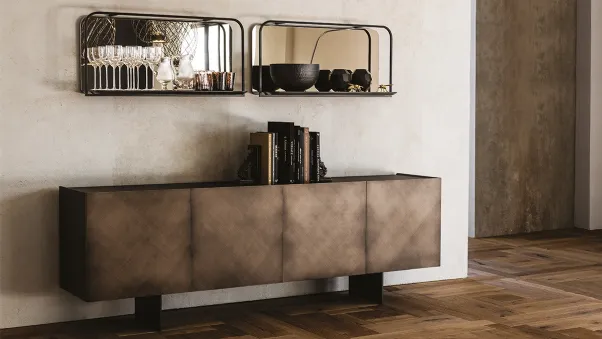 Madia Arizona in legno Brushed Bronze con top in cristallo extrachiaro verniciato moka acidato di Cattelan Italia