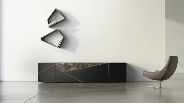 Madia Comp 17 in laccato opaco, ceramica e bronzo graffiato di Voltan