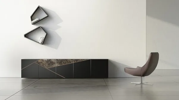 Madia in laccato opaco, ceramica e bronzo graffiato Comp 22 di Voltan