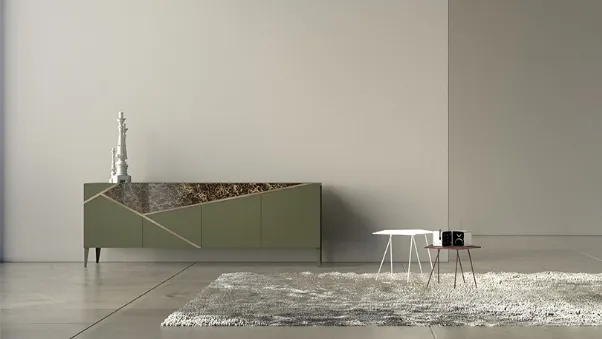 Madia in laccato opaco, ceramica e bronzo graffiato Comp 23 di Voltan