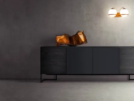 Madia in legno di Rovere scuro e Pietra Grafica di Pianca