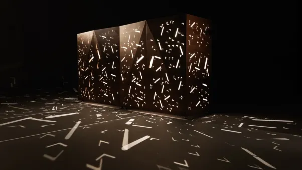 Madia con ante in legno a forma di diamante incise a laser Riddled Front di Horm