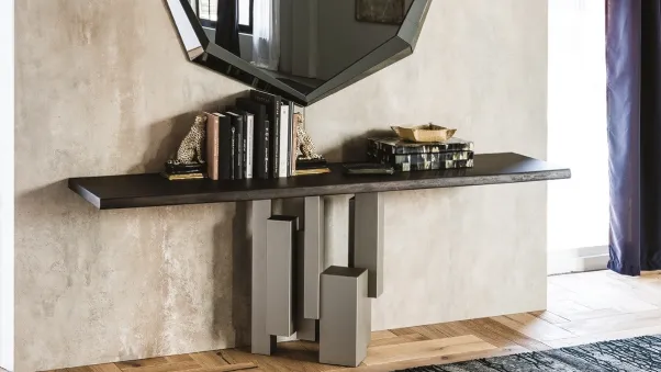 Consolle con base in acciaio e piano in legno massello Skyline di Cattelan Italia