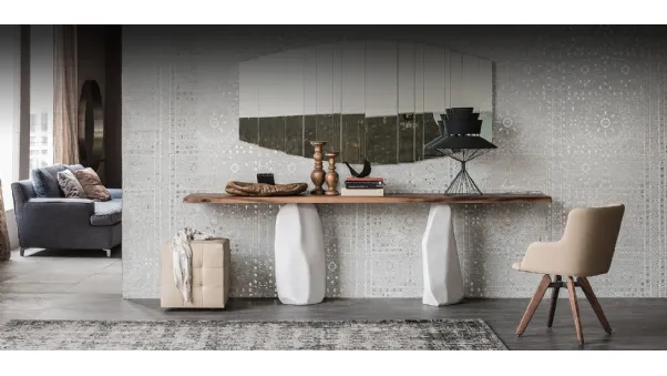 Consolle con piano in legno massello e gambe in cemento verniciato Rapa Nui di Cattelan Italia