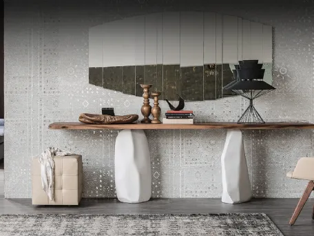 Consolle con piano in legno massello e gambe in cemento verniciato Rapa Nui di Cattelan Italia