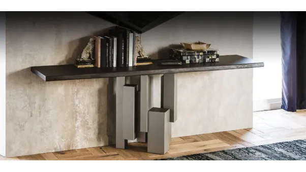 Consolle con base in acciaio e piano in legno massello Skyline di Cattelan Italia