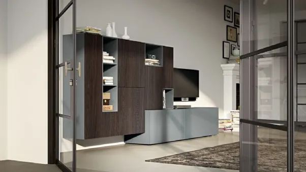 Parete Attrezzata Live 20 FEEL YANG in rovere affumicato e laccato grigio opaco di Morassutti