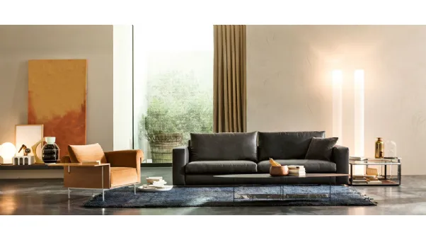 Divano moderno lineare in pelle Reversi '14 di Molteni & C