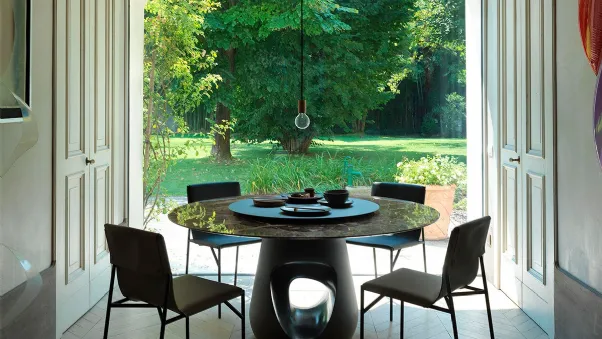 Tavolo di design in marmo con disco centrale girevole Barbara Marmo di Horm
