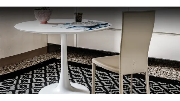 Tavolo rotondo in cristallo laccato bianco Hugo Bistrot di Cattelan Italia
