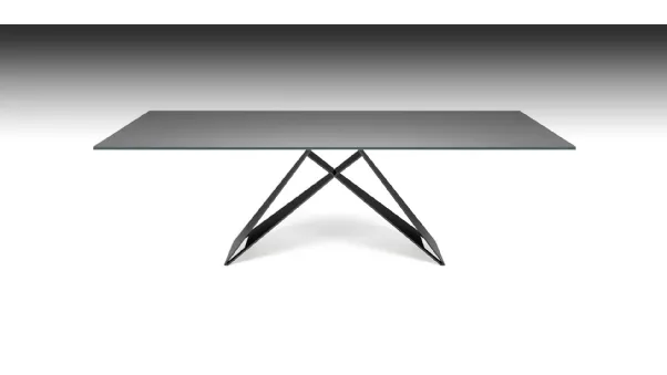 Tavolo con piano in cristallo verniciato graphite e gambe in acciaio Premier di Cattelan Italia