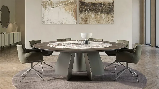 Tavolo con top in legno e ceramica Senator Ker-Wood Round di Cattelan Italia