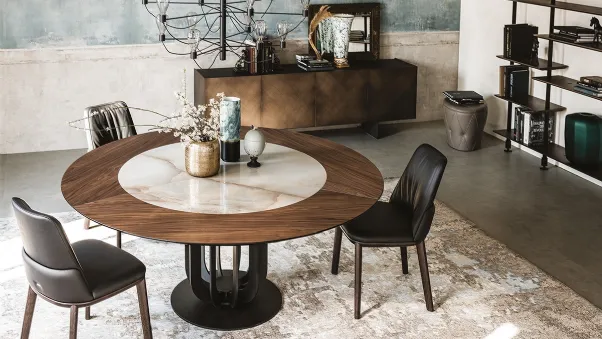 Tavolo rotondo con piano in legno e ceramica Soho Ker Wood di Cattelan Italia