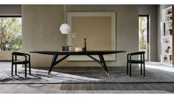 Tavolo di design D-859-1 in legno di Frassino tinto Nero con puntali in ottone di Molteni & C