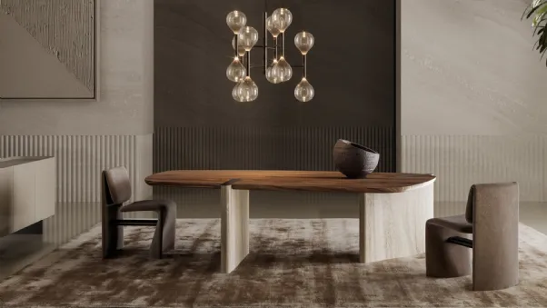Tavolo Flatiron con top in legno e base in marmo di Bonaldo