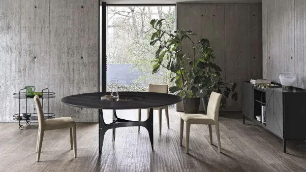 Tavolo Universe Rotondo con top in Rovere Carbone impiallacciato di Bontempi