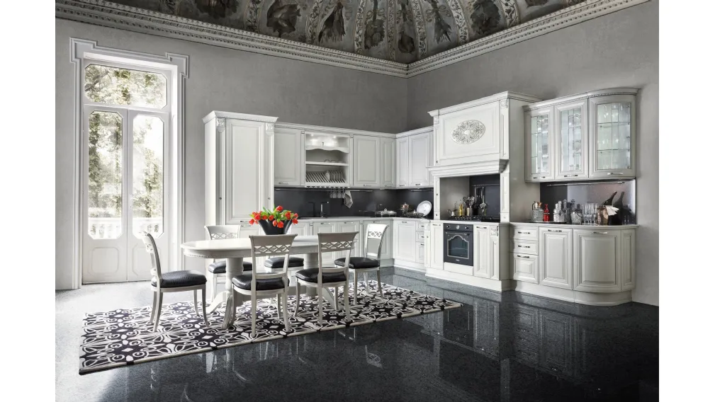 Cucina Classica angolare in legno laccato bianco opaco Ginevra di Ar-Tre