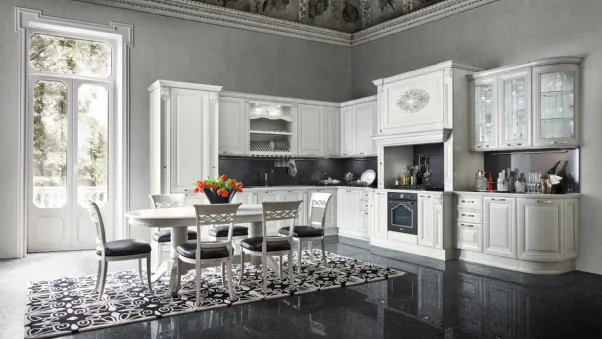Cucina Classica angolare in legno laccato bianco opaco Ginevra di Ar-Tre