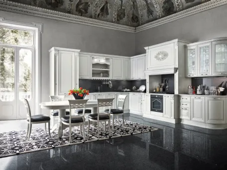 Cucina Classica angolare in legno laccato bianco opaco Ginevra di Ar-Tre