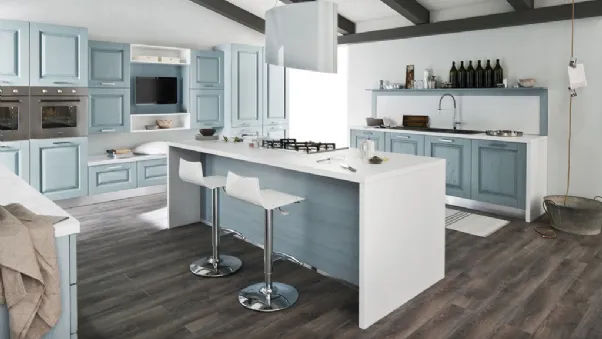 Cucina Classica ad isola in legno tinto azzurro I Masselli di Ar-Tre