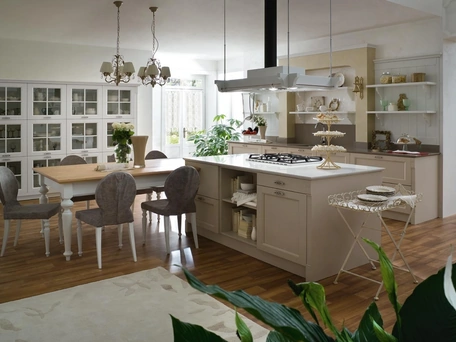 Cucina Classica con isola in legno laccato Tortora e Neve Sweet Kitchen Italian Mood di Callesella