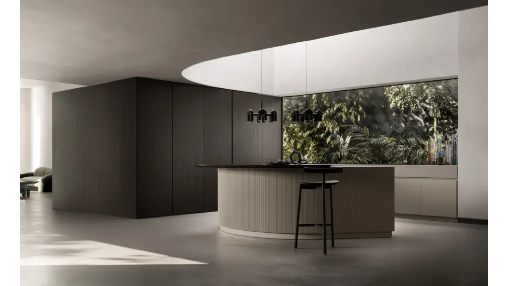 Cucina Design con isola curva Arkè Shape 01 di Pedini