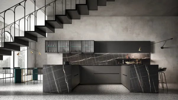 Cucina Design angolare in laccato e laminato Aroma 03 di Pedini