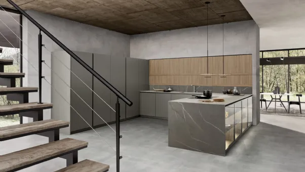 Cucina Design angolare in laccato e melaminico Aroma 05 di Pedini