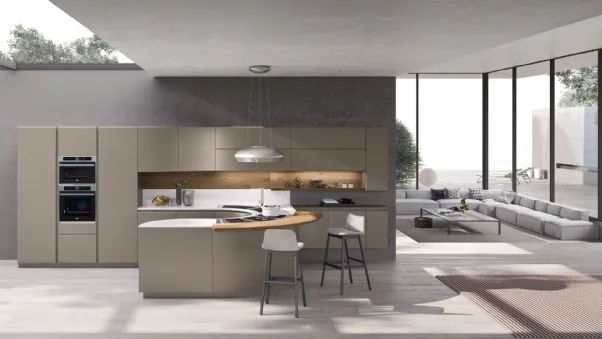 Cucina Design in laccato opaco angolare con piano di lavoro curvato Artika 03 di Pedini
