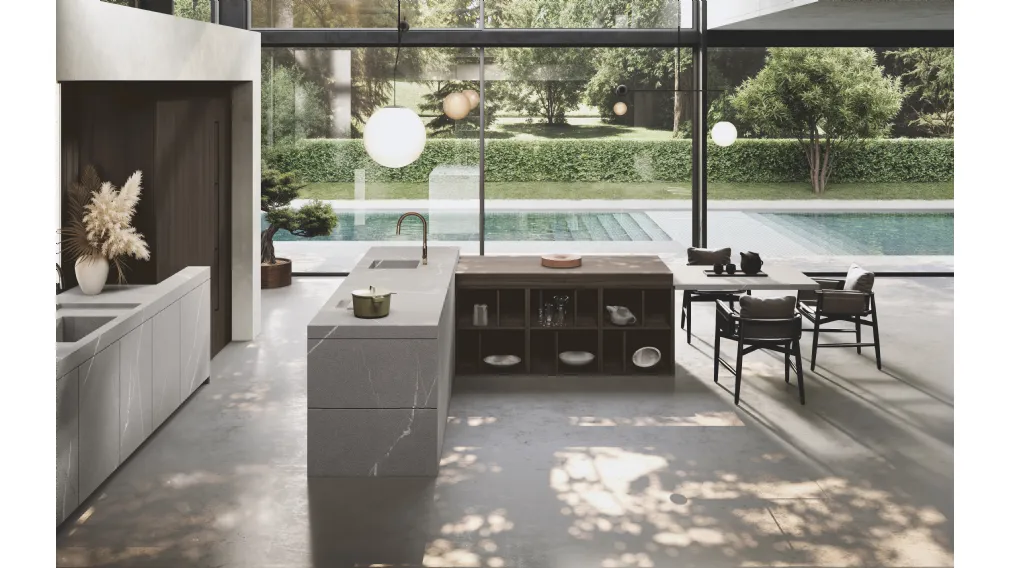 Cucina Design con isola e penisola Bluna Gres di Binova