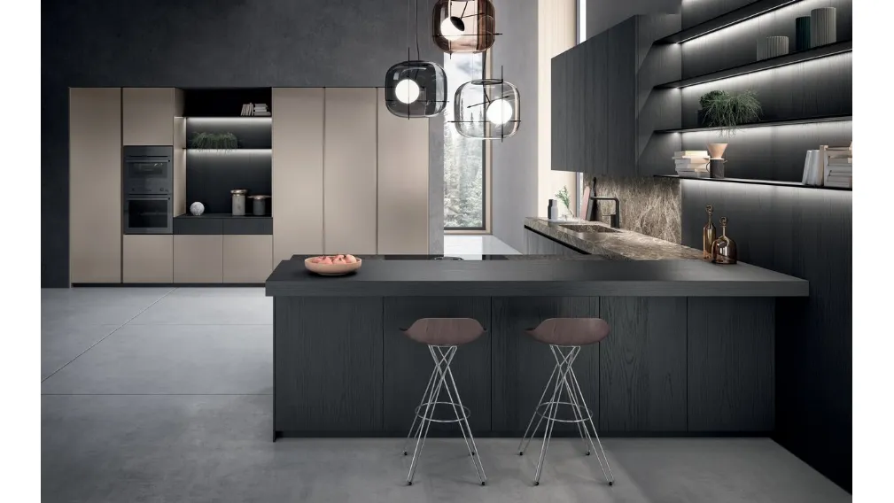 Cucina Design con penisola Bluna Tech di Binova