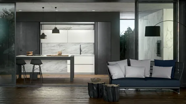 Cucina Design con isola in gres e laccato opaco Cook Eat 01 di Pedini