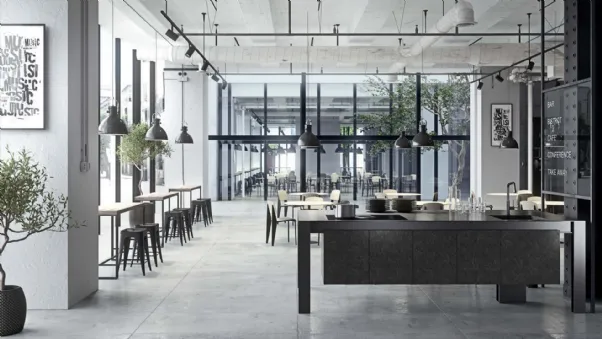 Cucina Design lineare in laminato effetto pietra e laccato Cook Eat 03 di Pedini