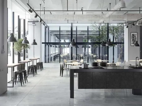 Cucina Design lineare in laminato effetto pietra e laccato Cook Eat 03 di Pedini