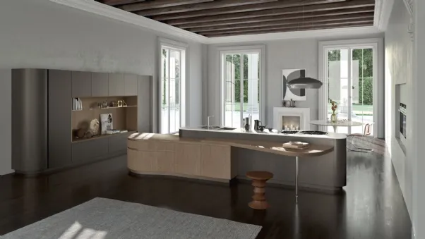 Cucina Design lineare in laccato e legno Dune 04 di Pedini