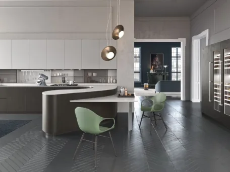 Cucina Design angolare con penisola dalle linee curve in laccato opaco Dune 06 di Pedini
