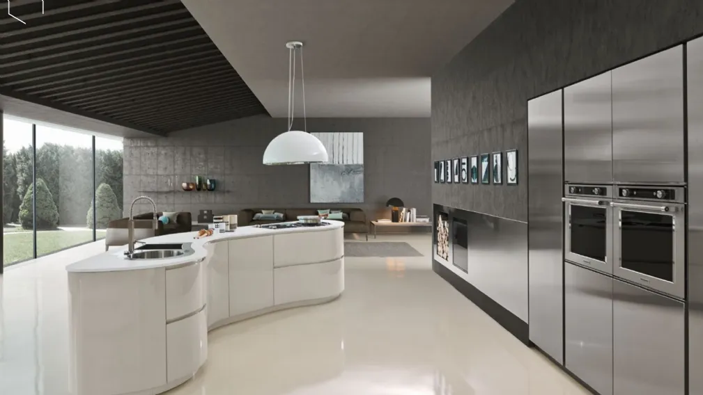 Cucina Design in laccato lucido con isola Dune 01 di Pedini