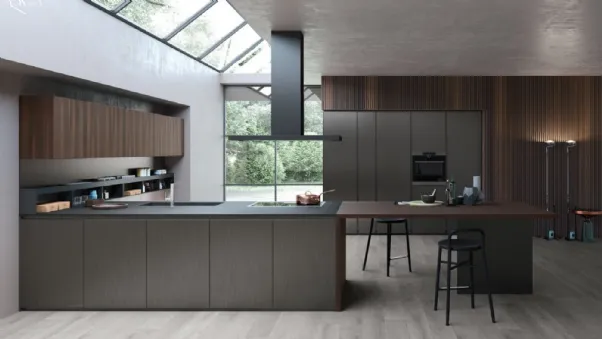 Cucina Design lineare in acciaio e legno K016 01 di Pedini