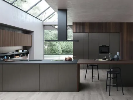 Cucina Design lineare in acciaio e legno K016 01 di Pedini