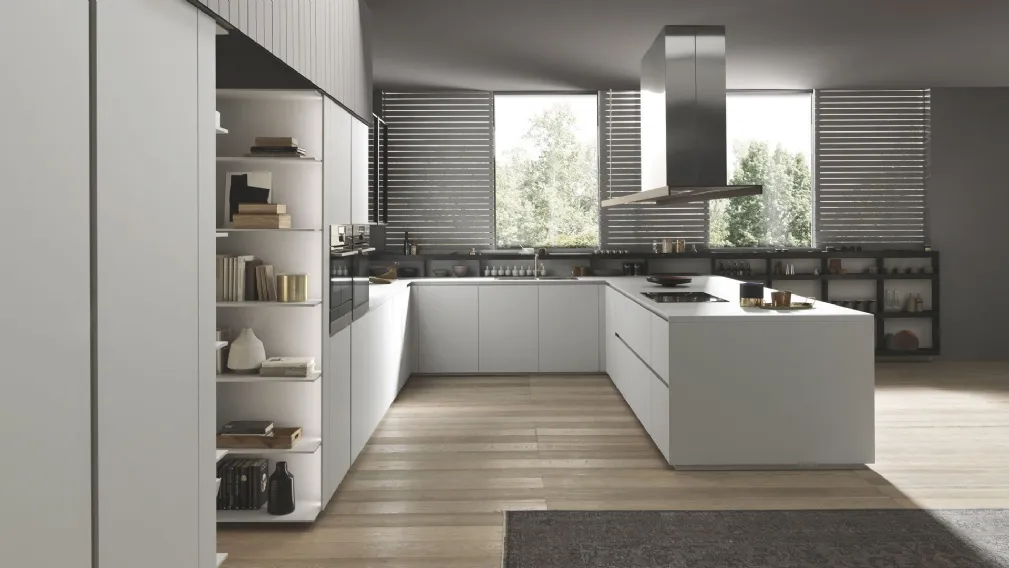 Cucina Design angolare in laccato bianco opaco K016 05 di Pedini
