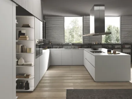 Cucina Design angolare in laccato bianco opaco K016 05 di Pedini