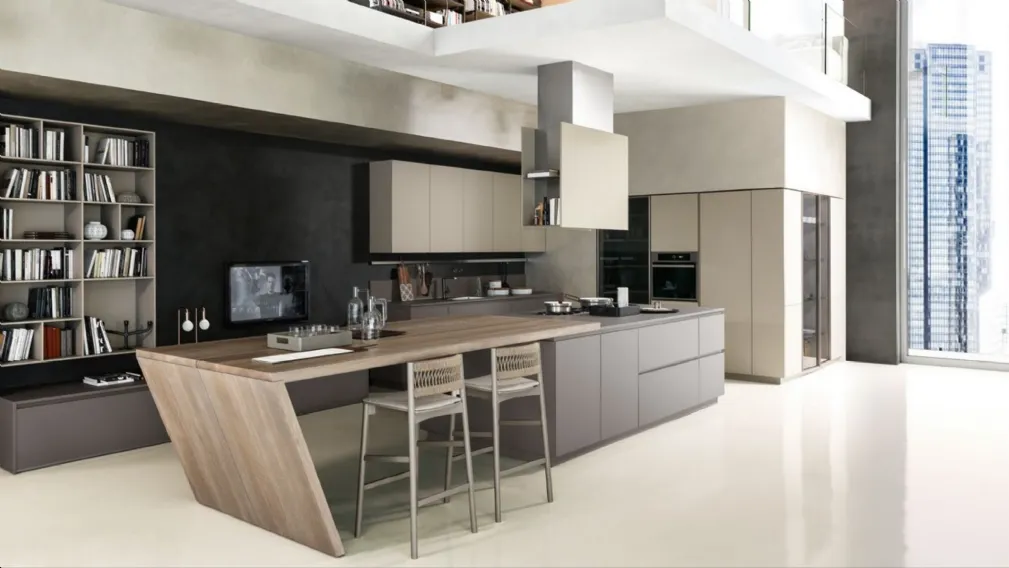 Cucina Design con isola in legno e laccato opaco Materika 01 di Pedini