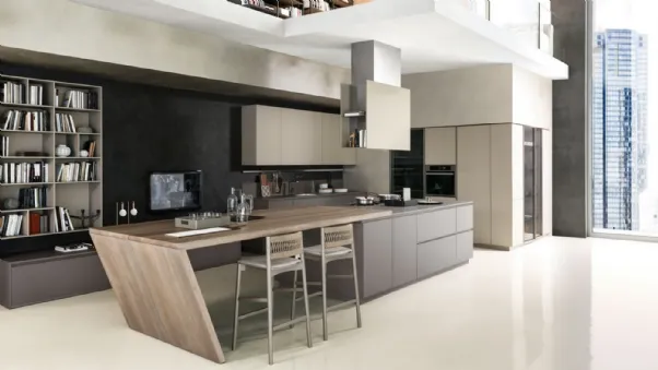 Cucina Design con isola in legno e laccato opaco Materika 01 di Pedini