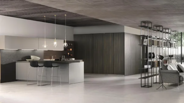 Cucina Design angolare con penisola in laminato e legno Moka 02 di Pedini