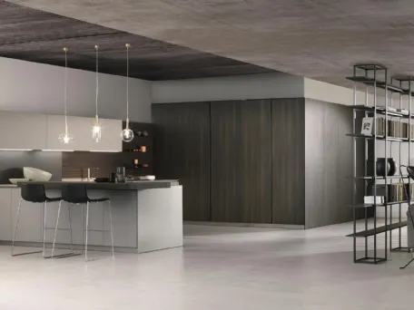 Cucina Design angolare con penisola in laminato e legno Moka 02 di Pedini