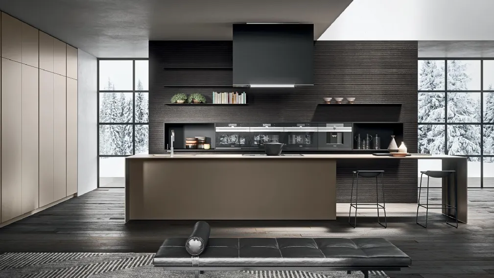 Cucina Design lineare in laminato Moka 03 di Pedini